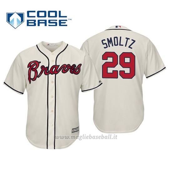 Maglia Baseball Uomo Atlanta Braves John Smoltz Cool Base Majestic Alternato 2019 Crema